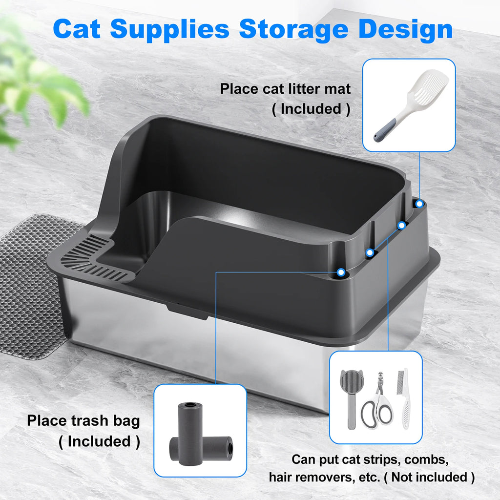 Clean Paws XL – Stainless Steel Cat Litter Box for Odor Control & Easy Cleaning