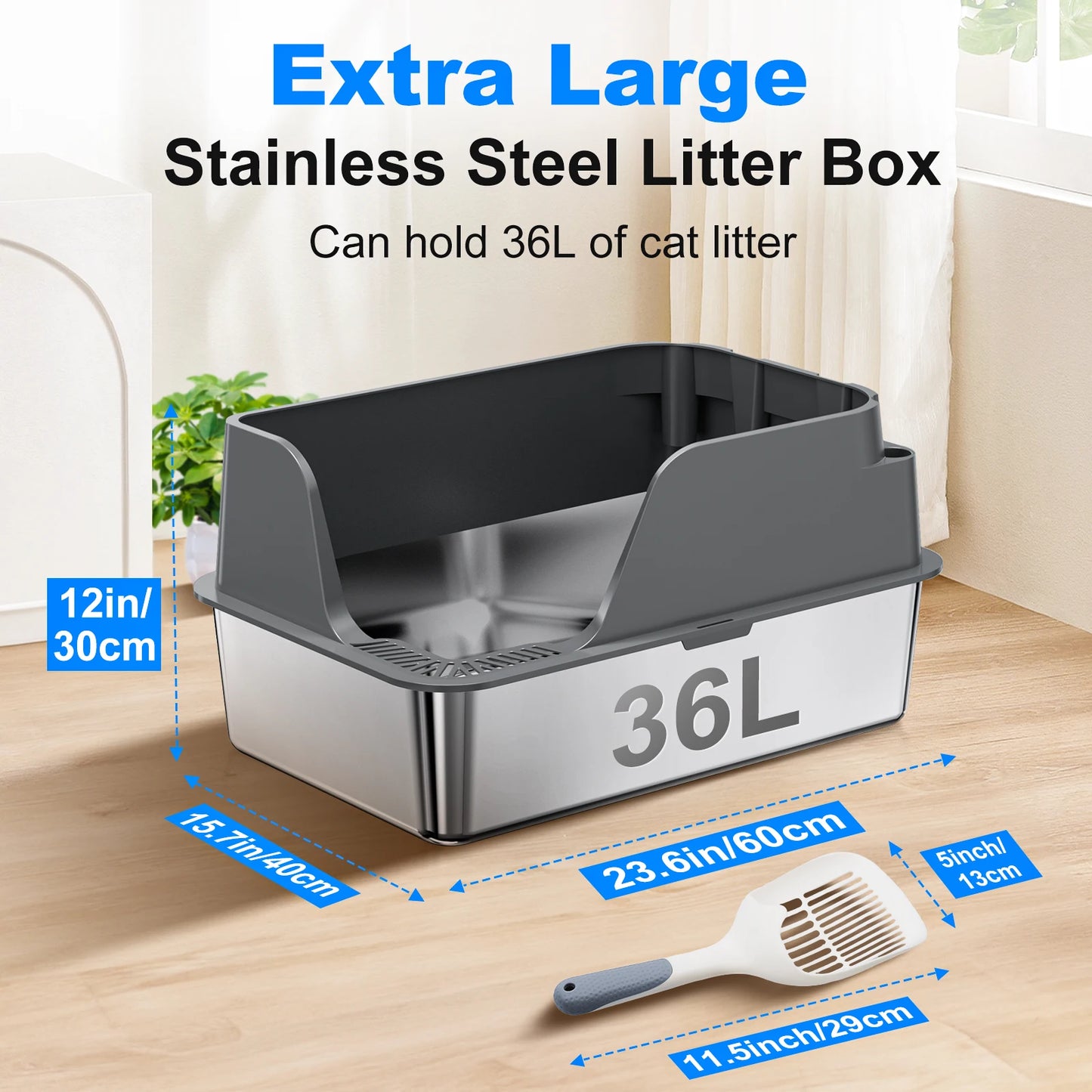 Clean Paws XL – Stainless Steel Cat Litter Box for Odor Control & Easy Cleaning