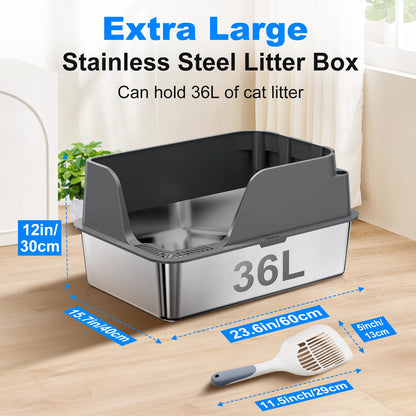 Clean Paws XL – Stainless Steel Cat Litter Box for Odor Control & Easy Cleaning