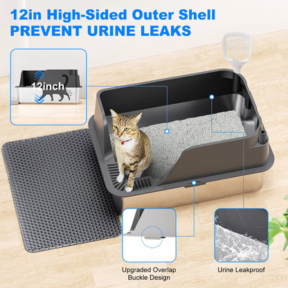 Clean Paws XL – Stainless Steel Cat Litter Box for Odor Control & Easy Cleaning