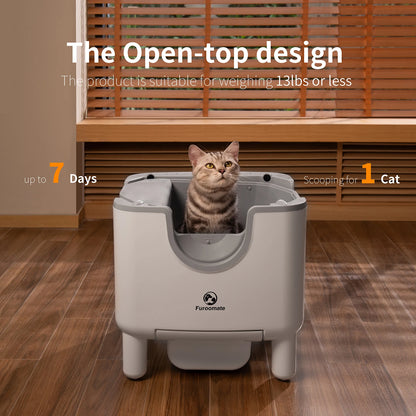 Self-Cleaning Automatic Cat Litter Box – Open-Top Smart Litter Box with Odor Control & Safety Sensors