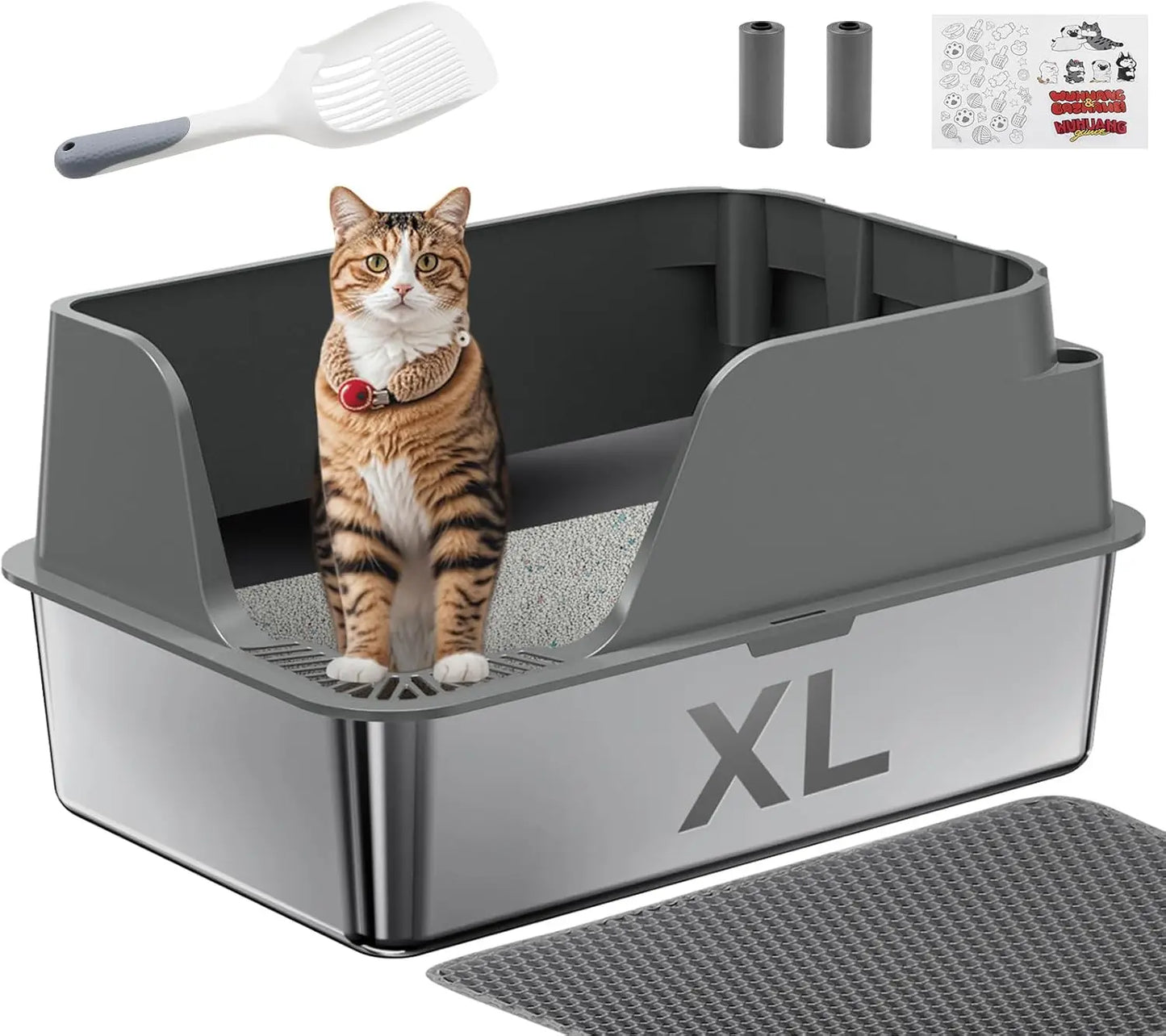 Clean Paws XL – Stainless Steel Cat Litter Box for Odor Control & Easy Cleaning