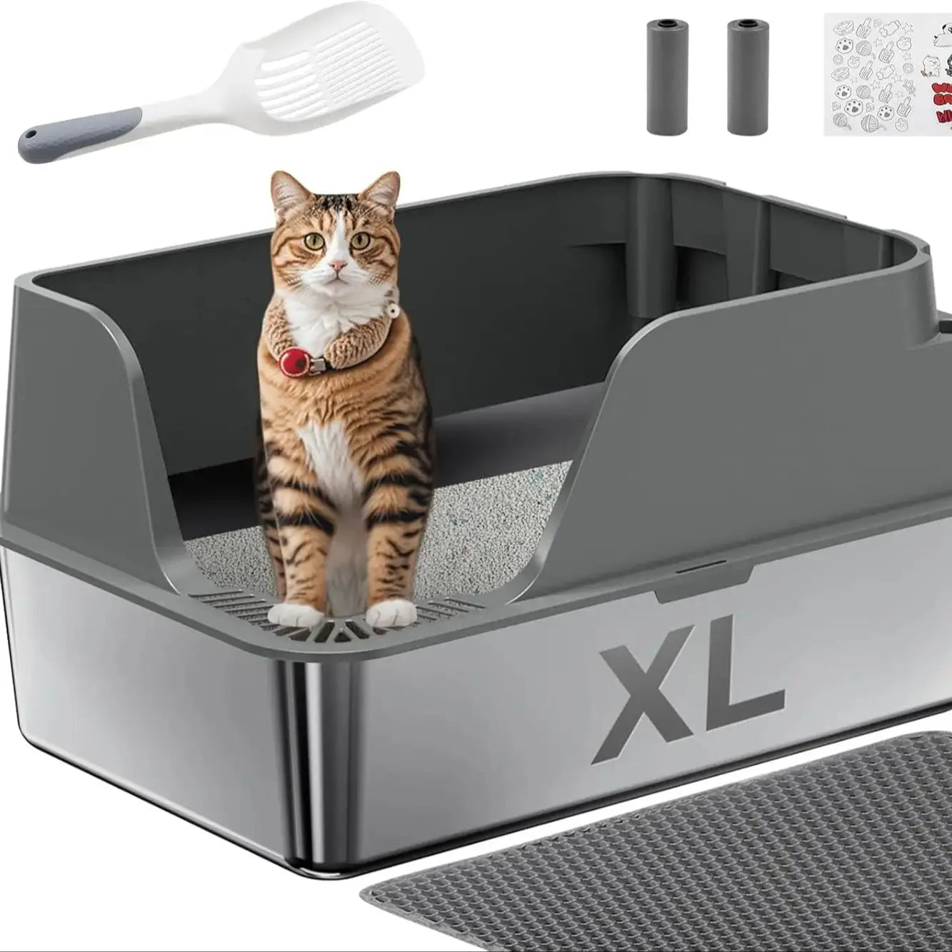 Clean Paws XL – Stainless Steel Cat Litter Box for Odor Control & Easy Cleaning